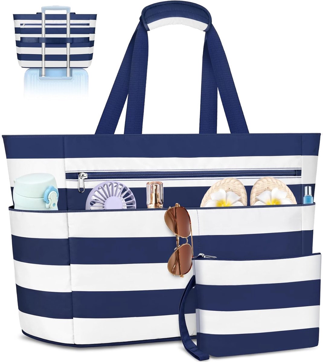 ENONEO Strandtas met ritssluiting XXL familie strandtas dames grote shopper tas strand tote bag familie badtas grote - ShopVlot
