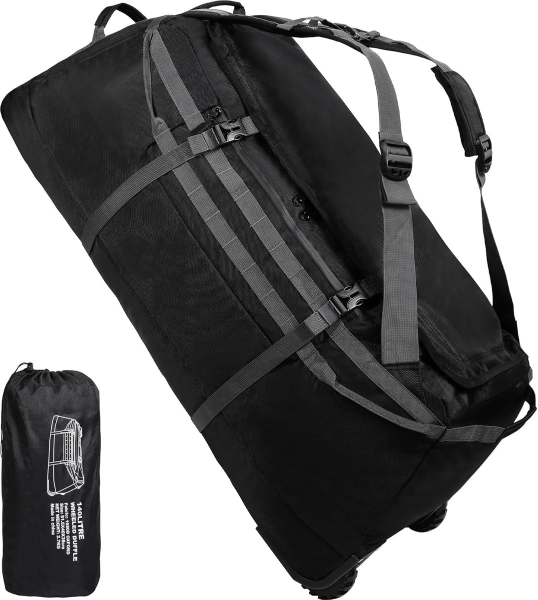 Thijox - Extra Grote Opvouwbare Duffeltas met Wielen, Waterdicht Reisbagage 92x40x38 cm, Ideaal voor Camping, Vakantie en Dagelijkse Gebruik