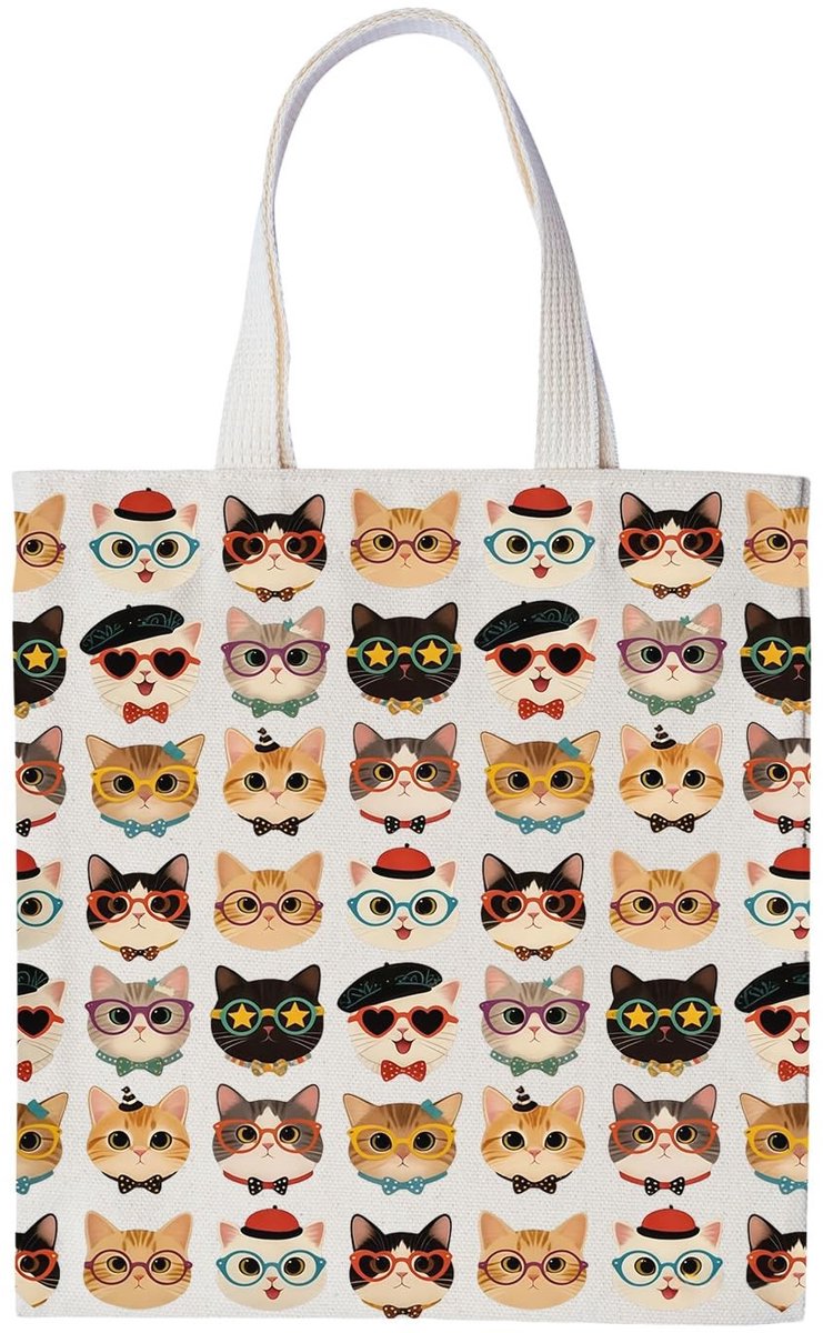 Inovra- Katoenen Tas Duurzaam - Stoffen Tas - Draagtas - Cadeau voor Kattenliefhebbers - Charmant Design - Robuuste Linnen Tas - Boodschappentas