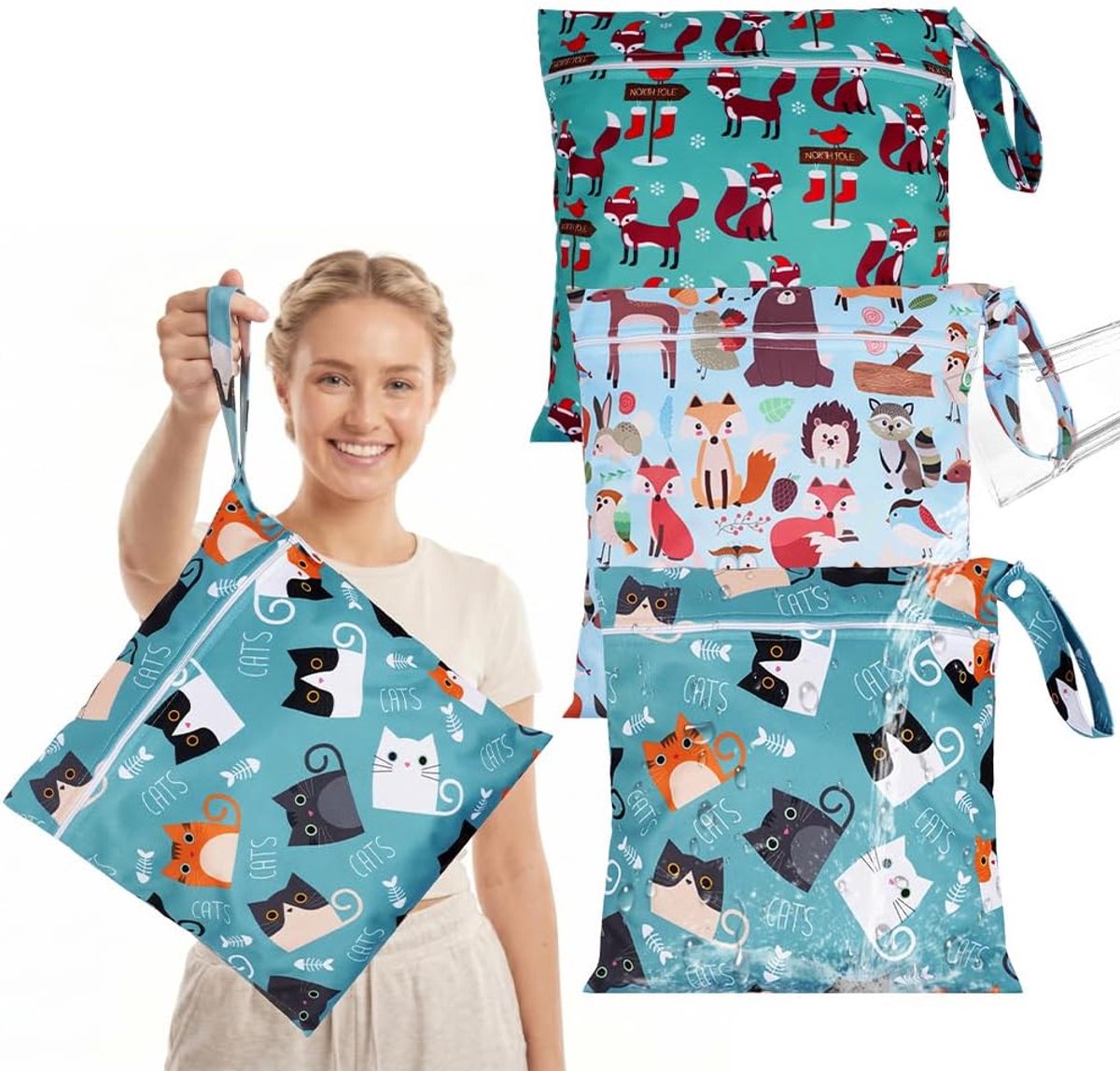 Thijox - 2 Stuks Herbruikbare Waterdichte Luiertas met Ritssluiting - Wasbare Natte Tas voor Baby's, Ideaal voor Reizen, Strand, Zwembad en Kinderwage