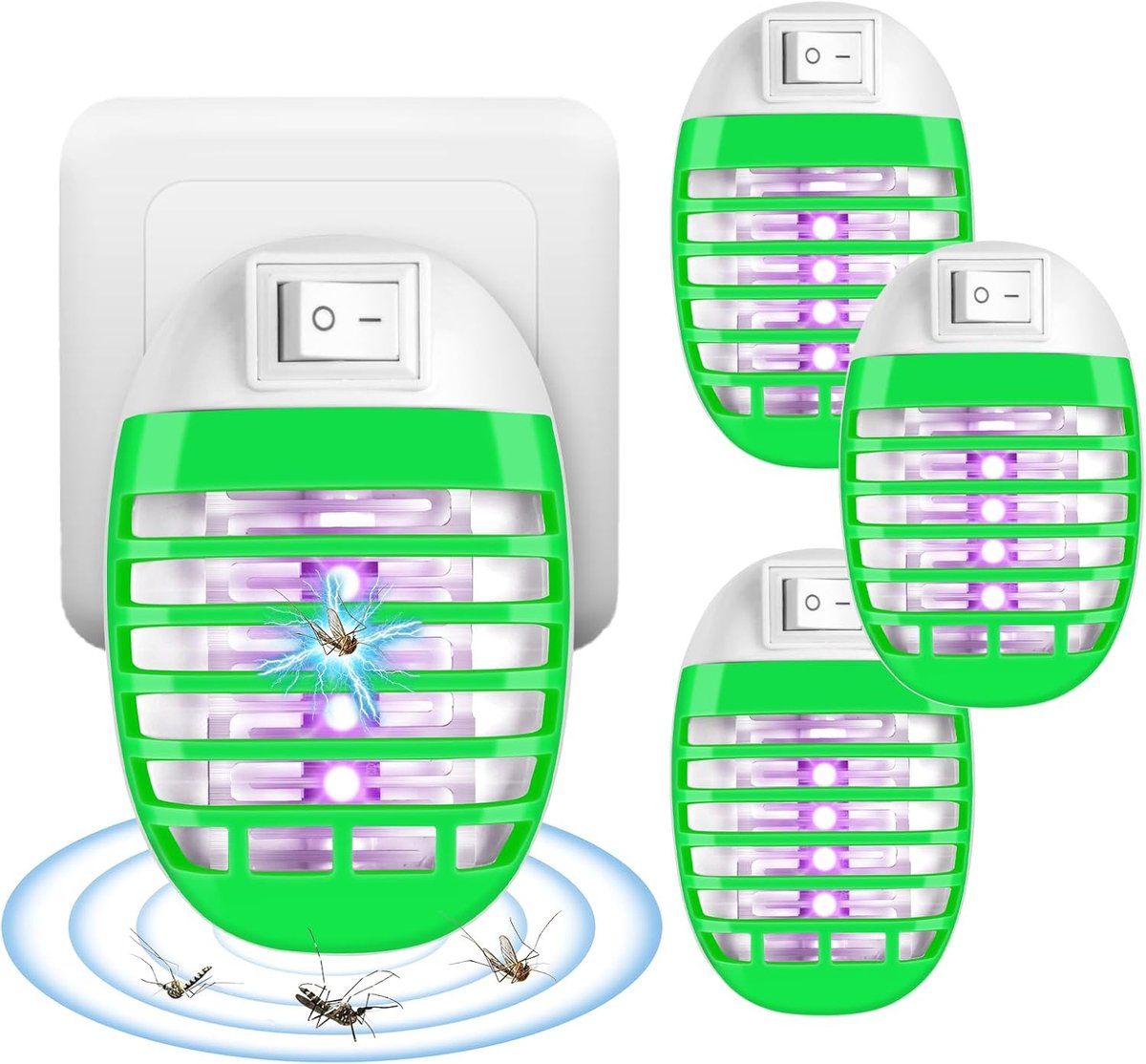 Thijox - AOOWU Anti-muggenlamp 4 stuks - UV-lamp, elektrische insectendoder, stille vliegenvernietiger voor binnen, effectieve vliegenval voor muggen