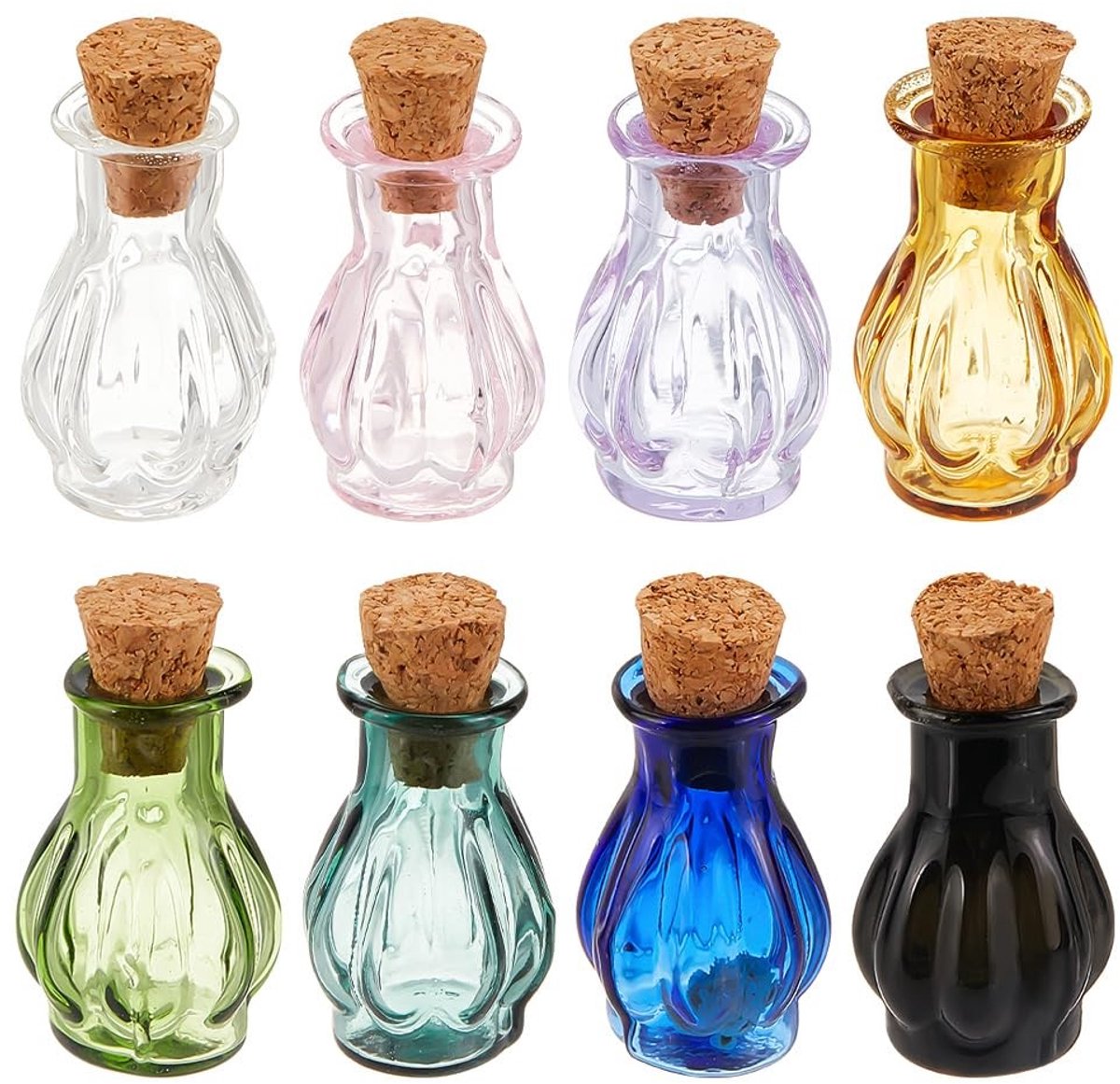 Inovra- Miniatuur Fles - 8 Kleurige Toverglazen - Schattige Wensflessen - Kurkstop - DIY Decoratie - Sieraden Maken - Wensfles
