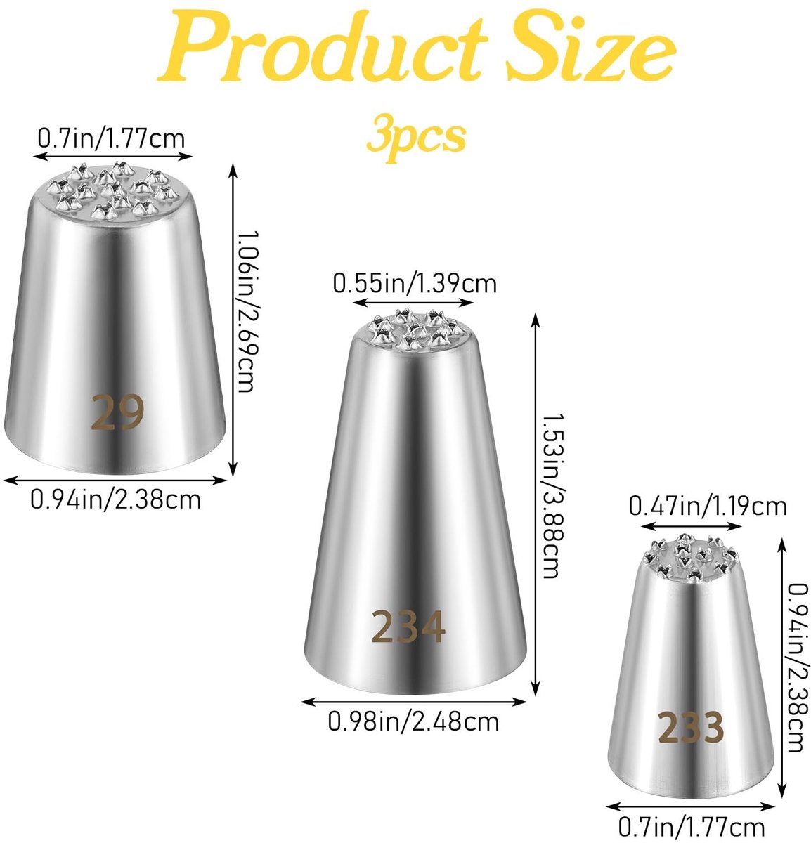 Inovra - SHENLIU 3 stuks taartdecoratiepunten, spuitmonden van gras, zilver, spuitmond voor spuitzak, roestvrij staal, set herbruikbare naadloze spuitmonden voor gebak, fondant, gereedschap