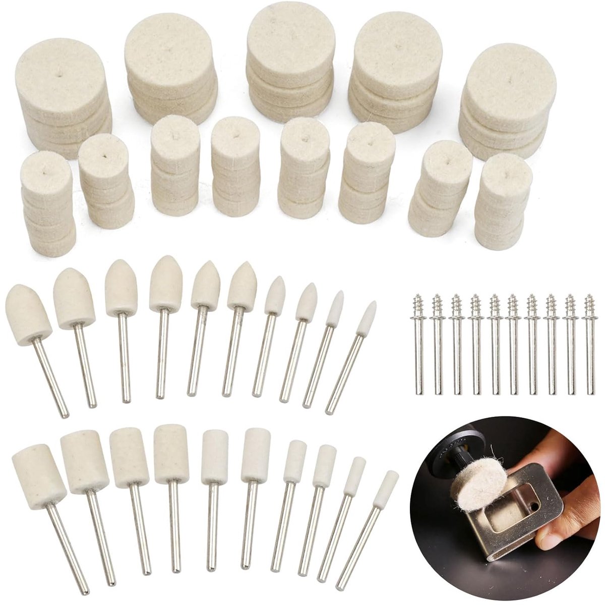 Thijox - 80 Stuks Polijstopzetstukken Set - Vilten en Wolvilt Polijstschijven voor Sieraden, Metaal, Hout en Jade - Inclusief Accessoires, Diverse Mat