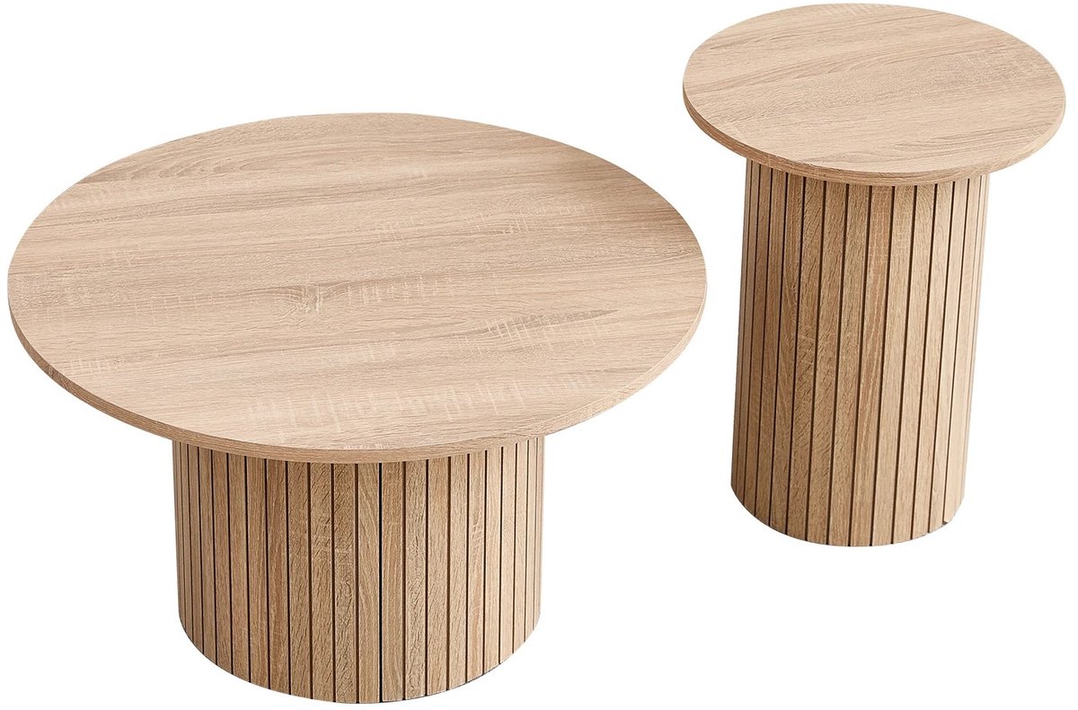 Golaro Salontafels - Houten Ronde Salontafel 2 stuks - Scandinavische Bijzettafels - Tafels Slaapkamer of Woonkamer - Licht Eiken