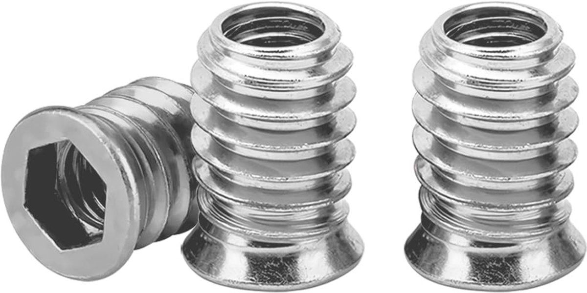 Screw-in moeren M8x15mm voor hout, verzinkte hexagon moeren, schroefinzetstukken voor meubels, 20 stuks