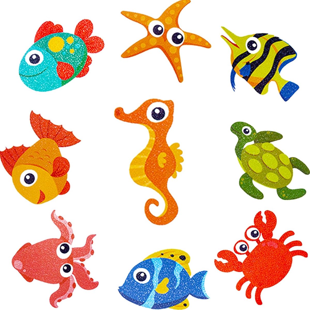 Thijox - 9 Stuks Antislip Badstickers - Antislip Pads voor Douche en Badkuip - Zeedieren Design - Veiligheid voor Kinderen - Ideaal voor Badkamer en D