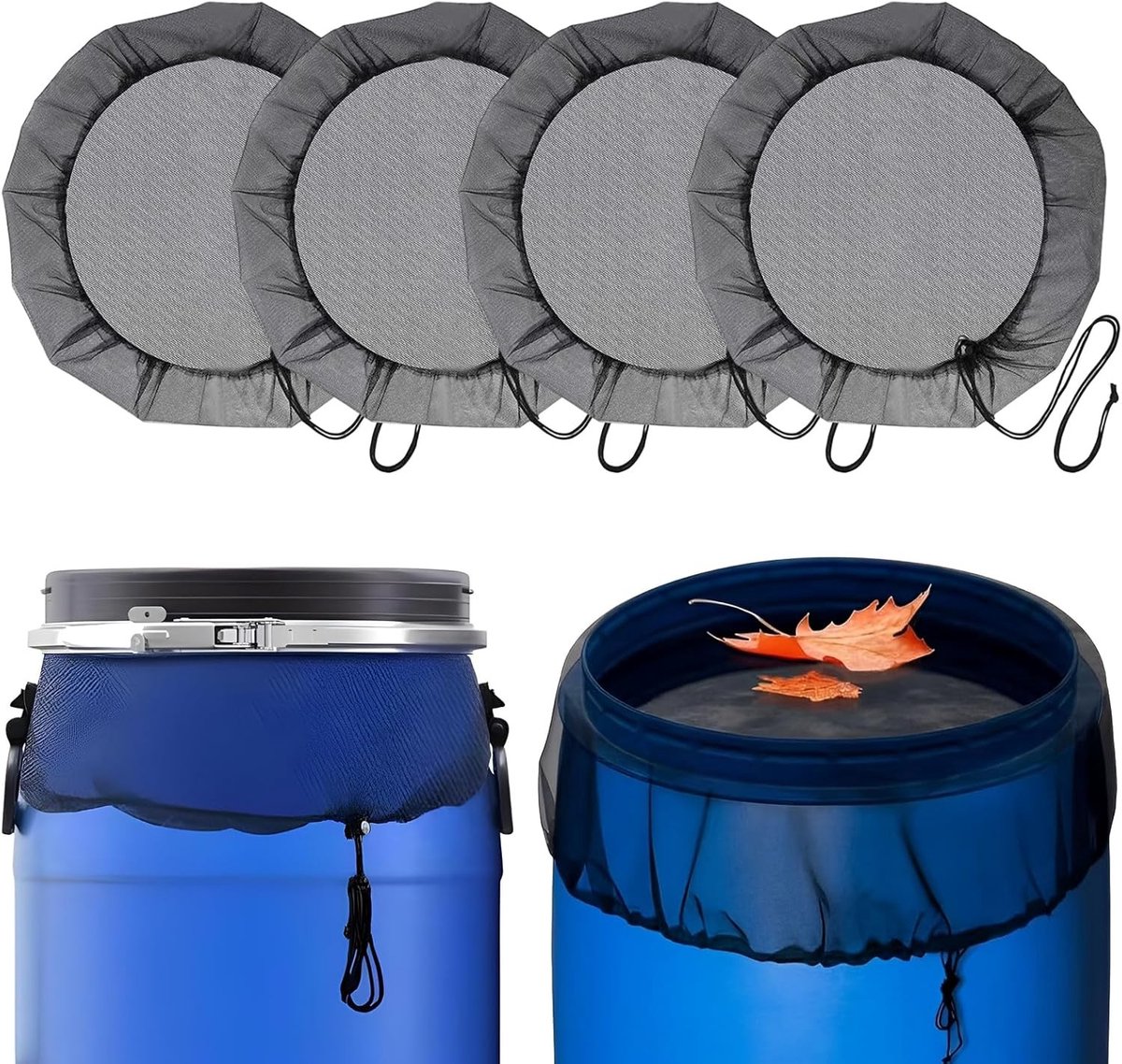 Set van 4 weerbestendige regennetten, 80 cm diameter, verstelbare trekkoord, bescherming tegen bladeren en insecten