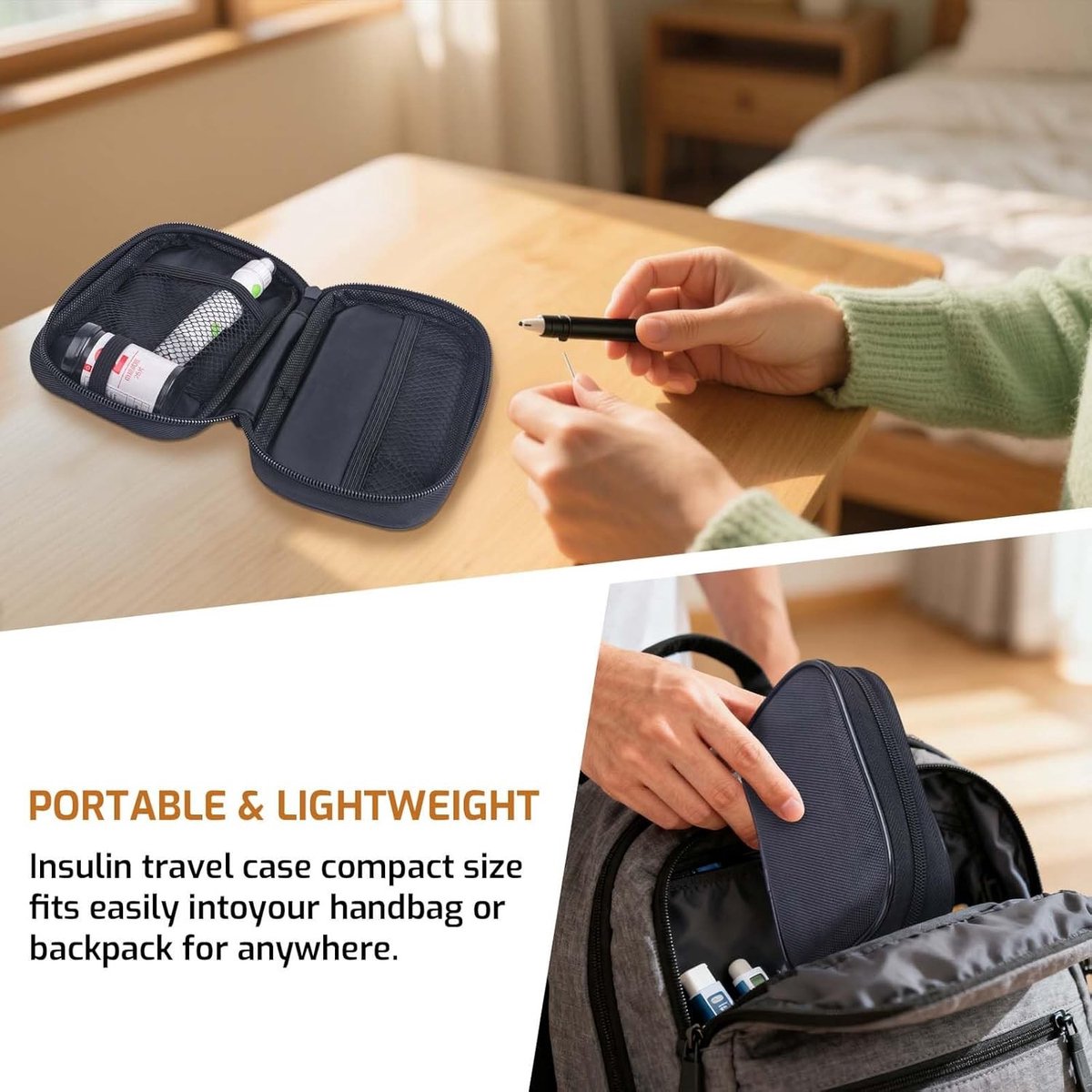 Praktische Insuline Pen Tas en Diabetici Organizer met Extra Compartiment voor Testkit, Lancetten en Diabetesbenodigdheden, Perfect voor Reizen en Dagelijks Gebruik (Zwart)