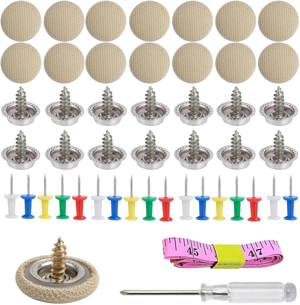 Dailygoods- Reparatieknoppen 65 Stuks - Klinknagels voor Autodak - Universele Bevestiging - Decoratieve Klinknagel - Inclusief Schroevendraaier en Meetlint - Verstelbaar Deksel - Autodakknoppen