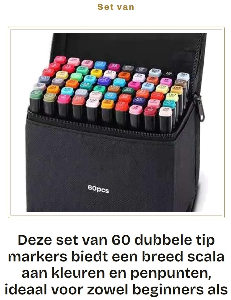 Dailygoods- Markers 60 Kleuren - Dubbele Tip - Fijne/Brede Penpunten - Tekenen/Ontwerpen - Voor Beginners/Professionals - Kantoor/Klaslokaal Gebruik - Tekenmarkers