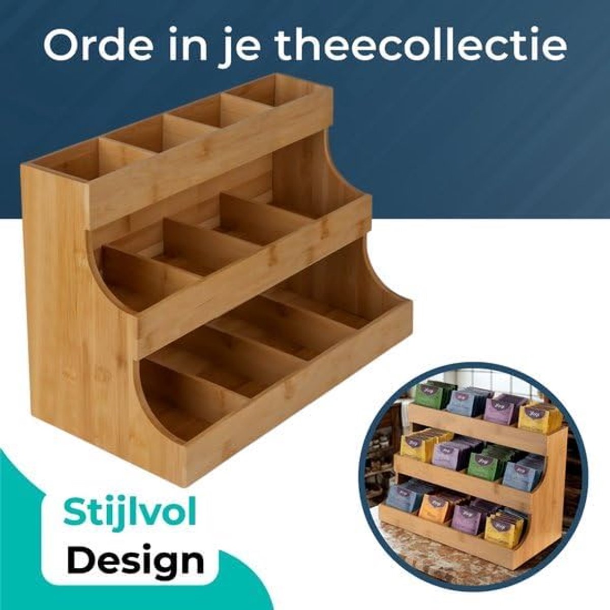 SnelShoppen - Theedoos 12 Vaks - Bamboe Thee Organizer - Stijlvolle Theehouder - Theebox Display voor Keuken en Tafel - Theezak Organiser Hout - Ideaa — cadeau in Wonen & Interieur - foto 6