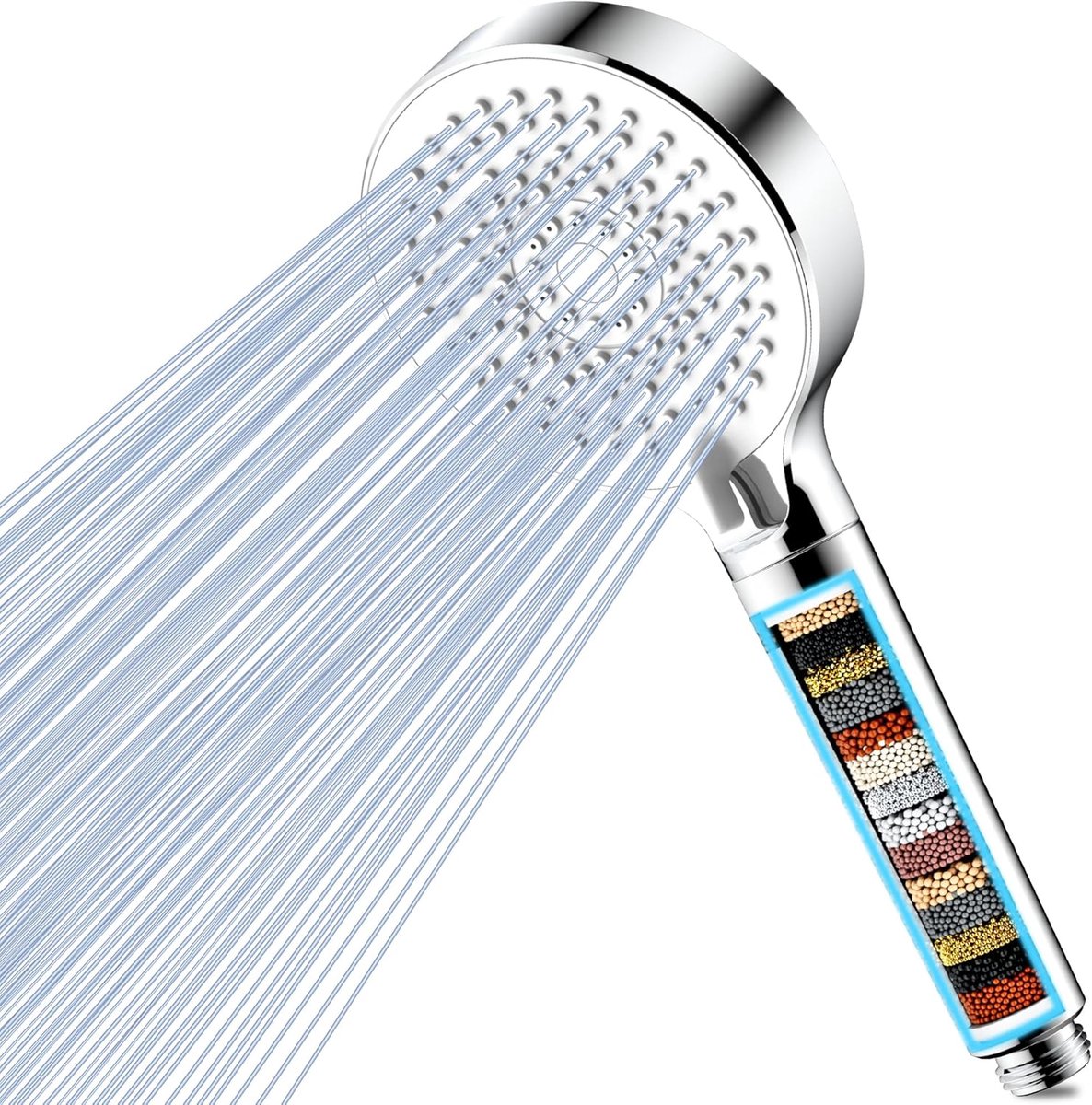 Thijox - Douchekop met 20-fasen Hardwaterfilter, 5 Modi, Hogedrukfilter, Chloorverwijdering, Huidvriendelijk, Ideaal voor Hard Water, Luxe Douche-erva