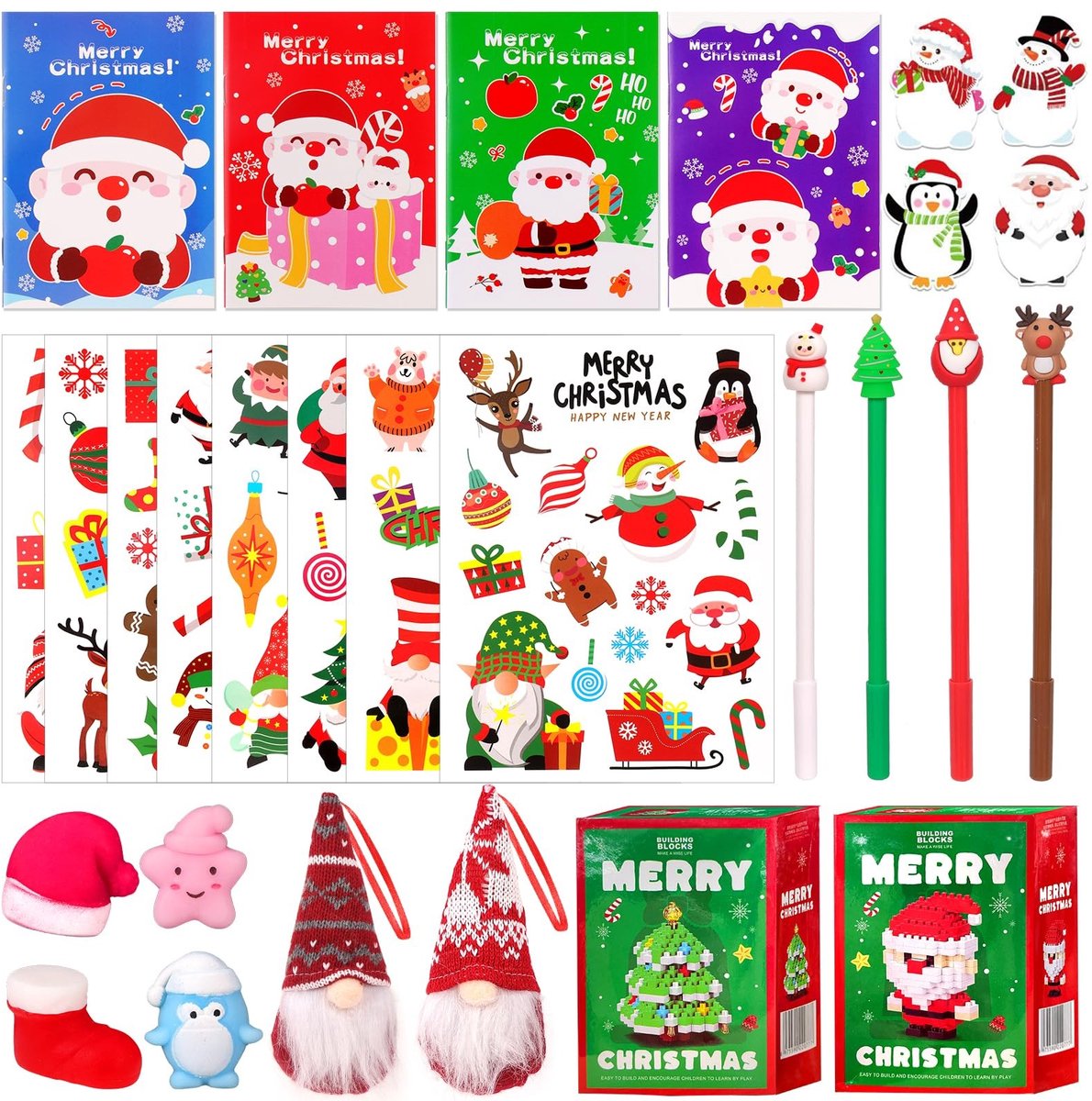 Dailygoods- Adventskalender Vulling 28 Stuks - Kleine Cadeautjes voor Kinderen - Squishies - Kerststickers - Balpen - Zelfklevende Notities - Kleine Cadeaus