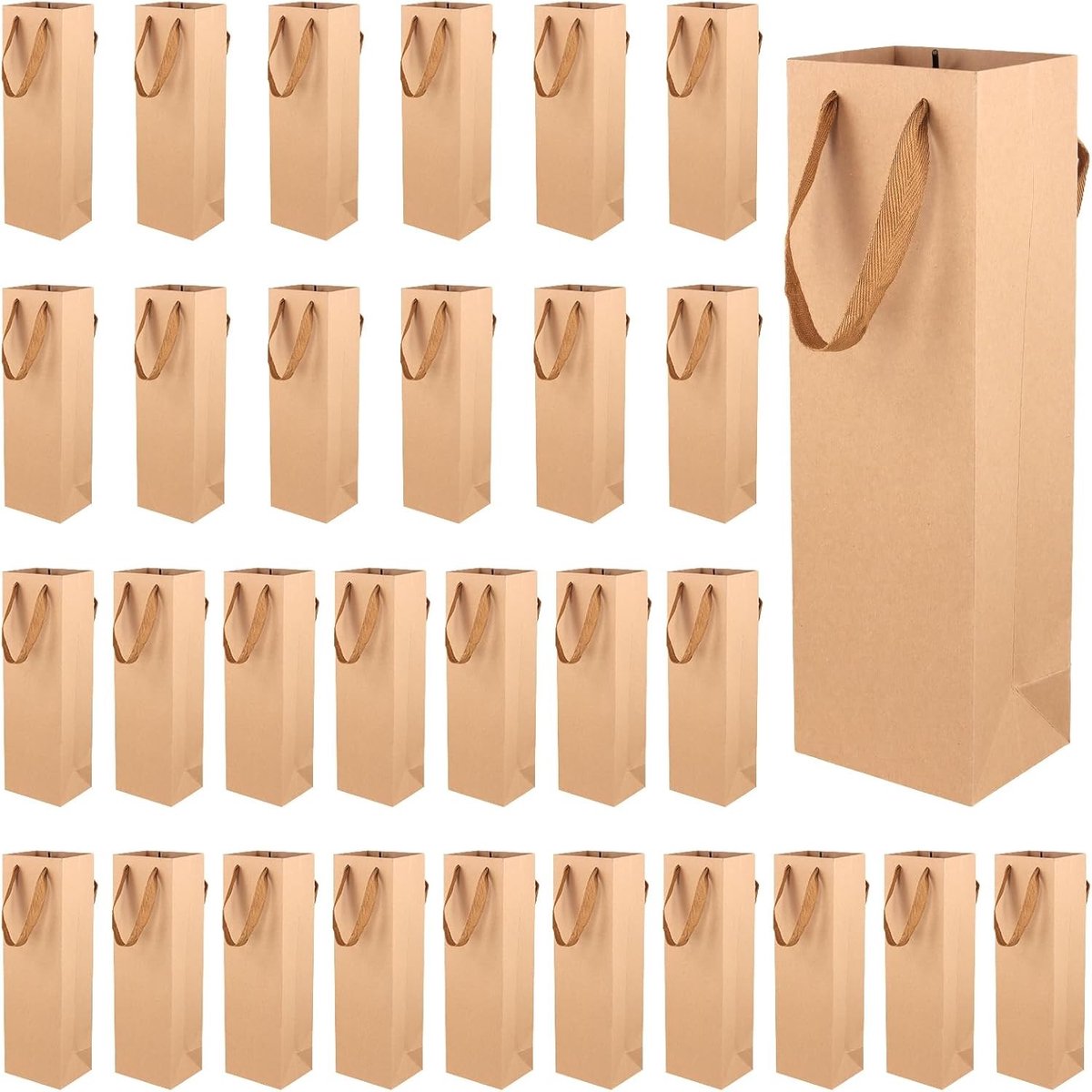 30 Pack Kraft Papier Wijn Geschenkzakken met Handvatten, Herbruikbare Flessenzakken voor Feestjes, Kerst en Bruiloften, Bruin 35x11x9 cm