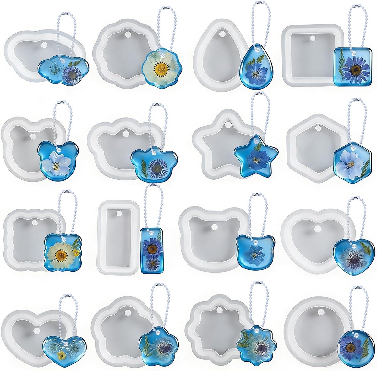 Siliconen Hars Mallen - Gietvormen Sieraden - Hangers Maken - 16 Verschillende Vormen - 16 stuks - Transparant