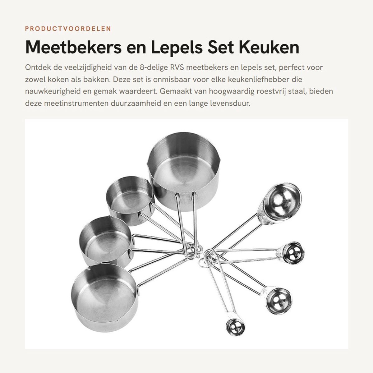 Dailygoods- Meetbekers Set van 8 - RVS - Corrosiebestendig - Maatlepels - Duurzaam - Eenvoudig Opbergen - Lange Handgreep - Maatbekers