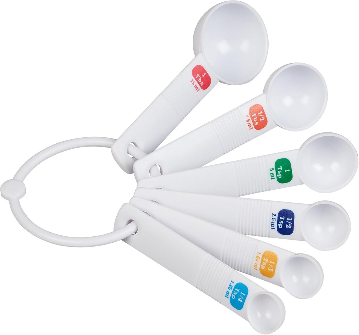 Thijox - Set van 6 Maatlepels Witte Kunststof Meetlepels 1,25 tot 15 ml voor Bakken Koken Kruiden Bakpoeder Vanille Sauzen Dressings en Recepten