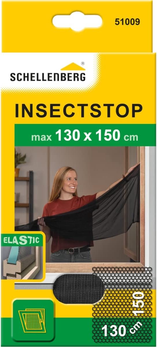 Thijox - Elastisch Horrengaas 130 x 150 cm, Bevestiging Zonder Boren, Inclusief Bevestigingstape, Antraciet, Vliegenhor voor Insectenvrije Woning, Ide