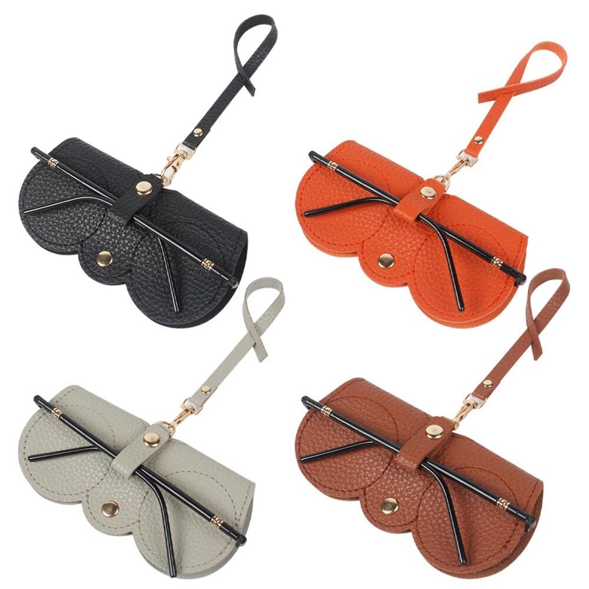 Dailygoods - 4-delige Set Zonnebril Tas – Zachte Kunstlederen Brilhoes, Dunne Beschermhoes voor Zonnebrillen en Brillen met Draaghaak (Muti, S)