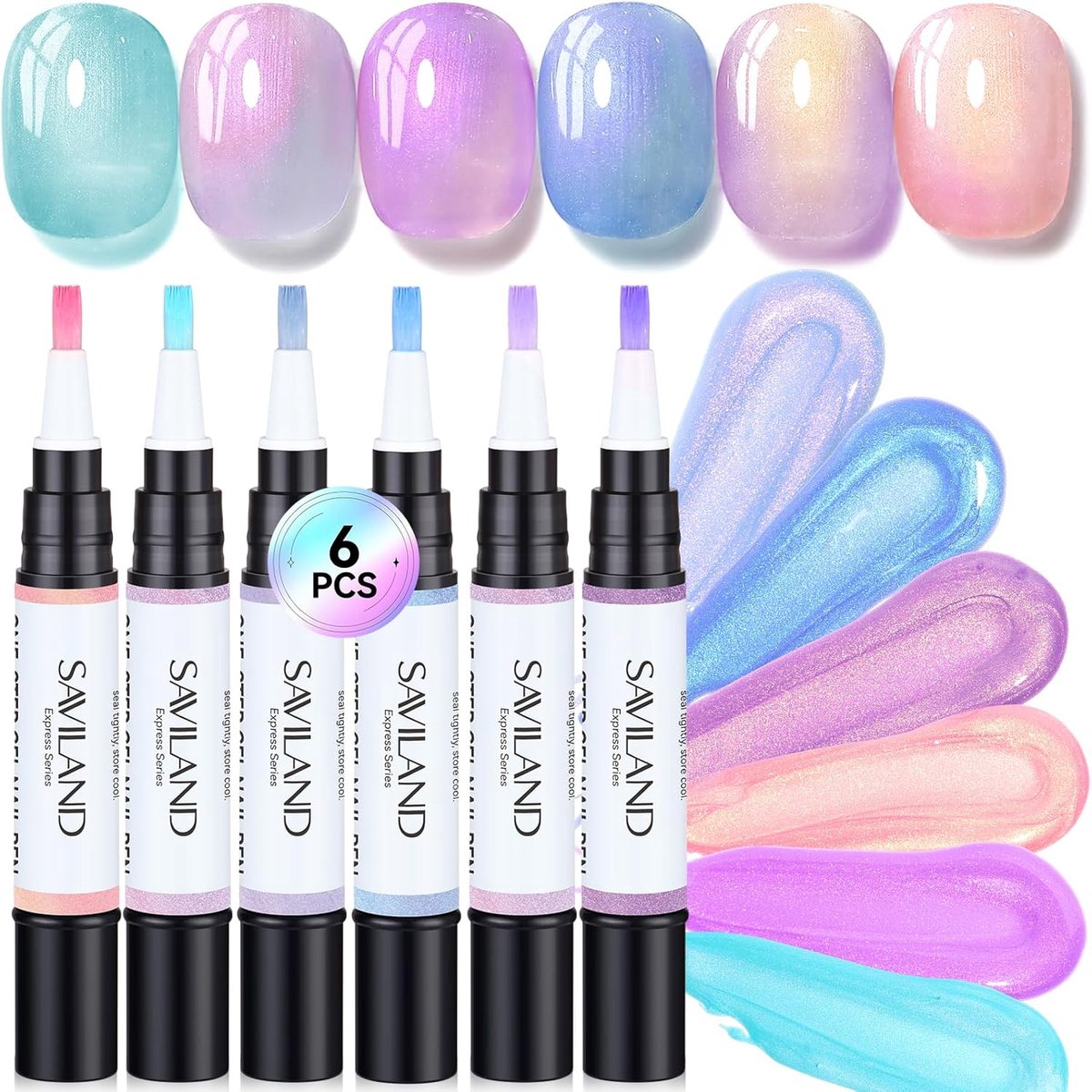 Thijox - Sneldrogende Nagellakstiften Set van 6 Kleuren - 3-in-1 UV Gelnagellak Pen voor Dames - Langdurige Manicure en Nagelkunst - Perfect voor Fees