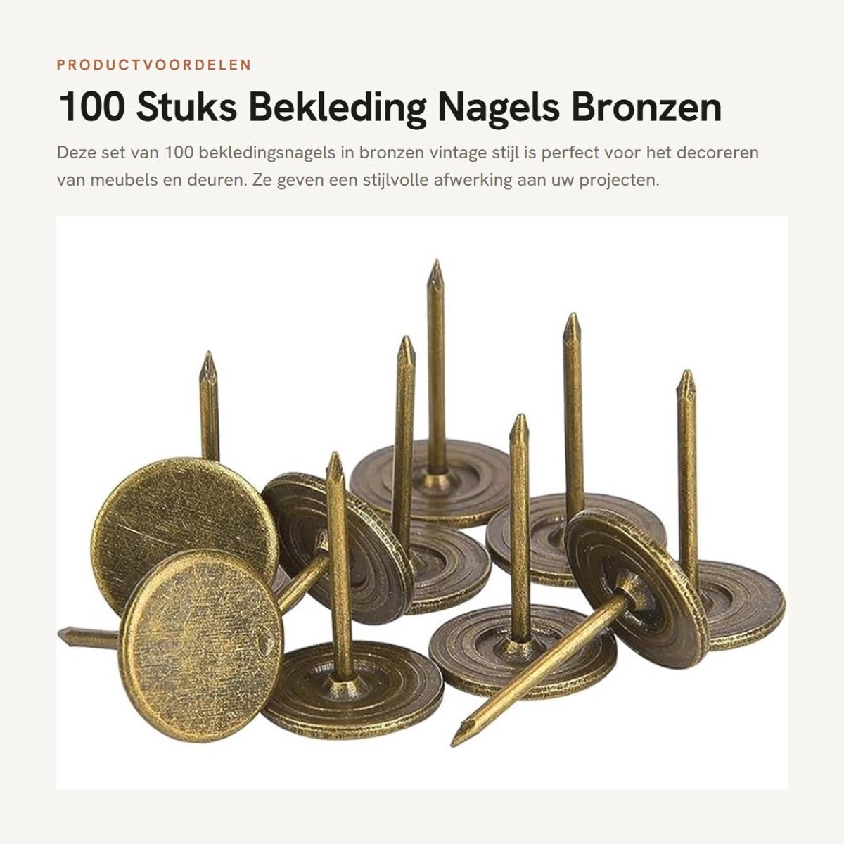 Dailygoods- Bekleding Nagels 100 Stuks - Bronzen Vintage Stijl - Platte Kop - Meubels Nagel - Decoratie - IJzer 14 x 20 mm - Meubelspijkers