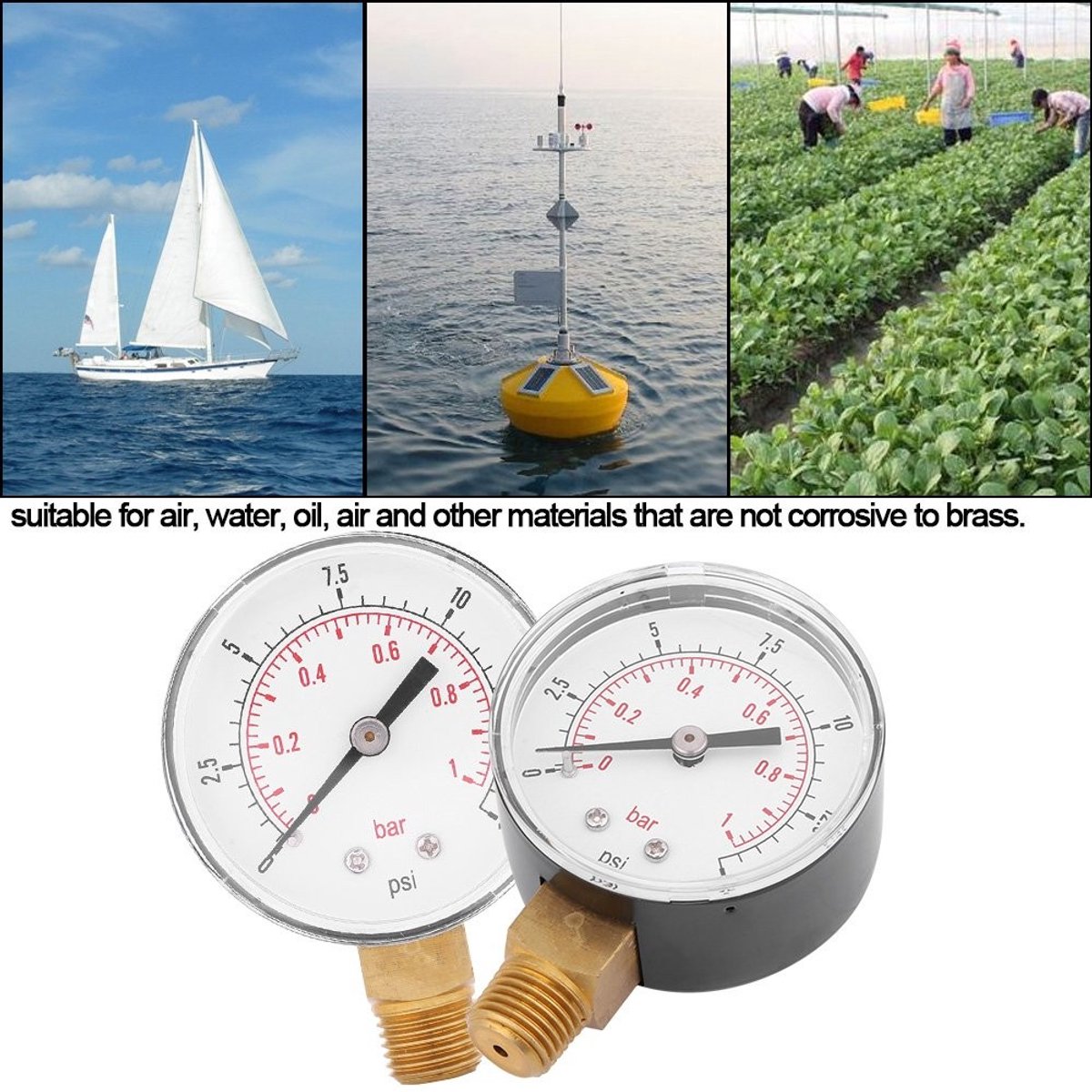 Dailygoods- Manometer 0-15psi/0-1bar - Mini Drukmeter - Dubbele Manometer - Geschikt voor Lucht/Water/Olie - 1/4" BSPT Aansluiting - Compact en Lichtgewicht