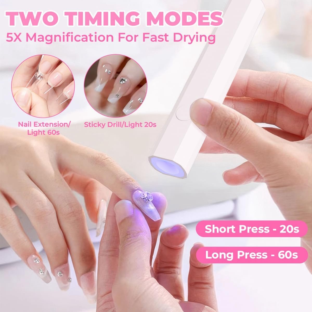 Thijox - Mini UV-lamp voor nagels, Oplaadbare LED-lamp voor Gelnagels met Standaard, 20s/60s Tijdinstellingen, Draagbare Nagelverzorging, Ideaal voor — cadeau in Verzorging - foto 2