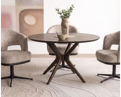 Eettafel Jax rond mangohout 130x130x77 cm - Walnoot bruin - Japandi