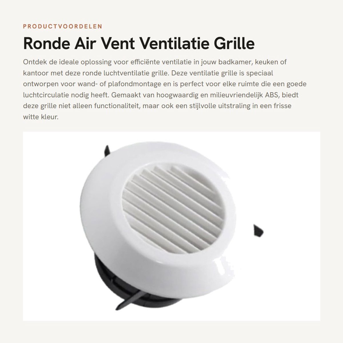 Dailygoods- Luchtrooster Rond - ABS Materiaal - Wandmontage/Plafondmontage - Compact en Solide - Wit Paneel - Eenvoudig te Reinigen - Ventilatierooster