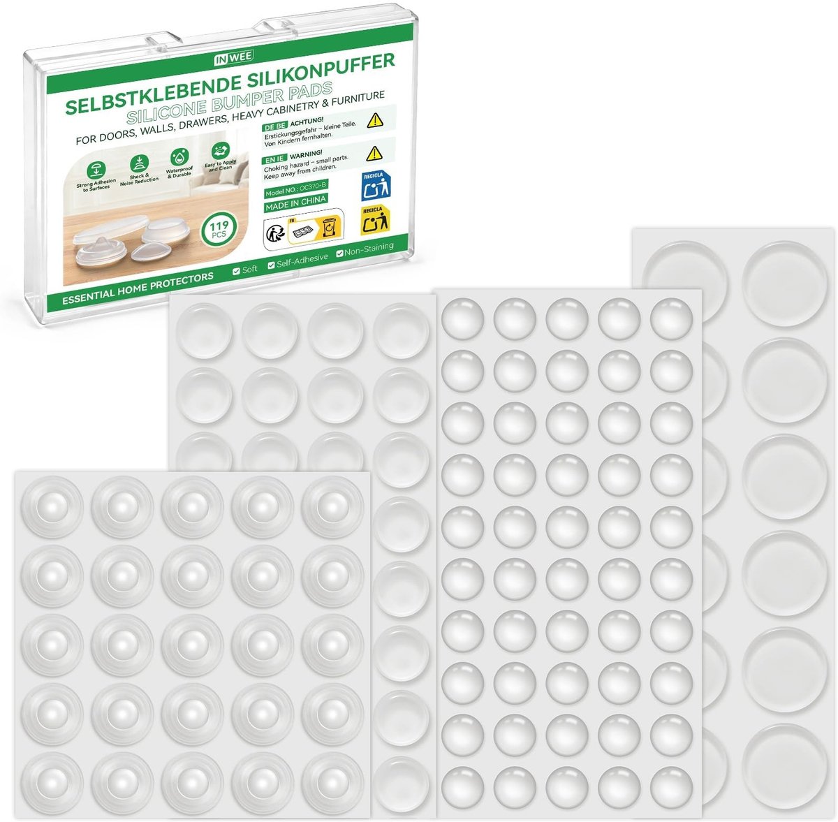 Dailygoods - 119 Stuks Transparante Beschermbuffers, Beschermende Buffer, Elastische Buffers, Meubelbuffers, Deurstopper, Vzelfklevende Schokdempers Voor Meubels, Kasten En Laden (4 Maten)
