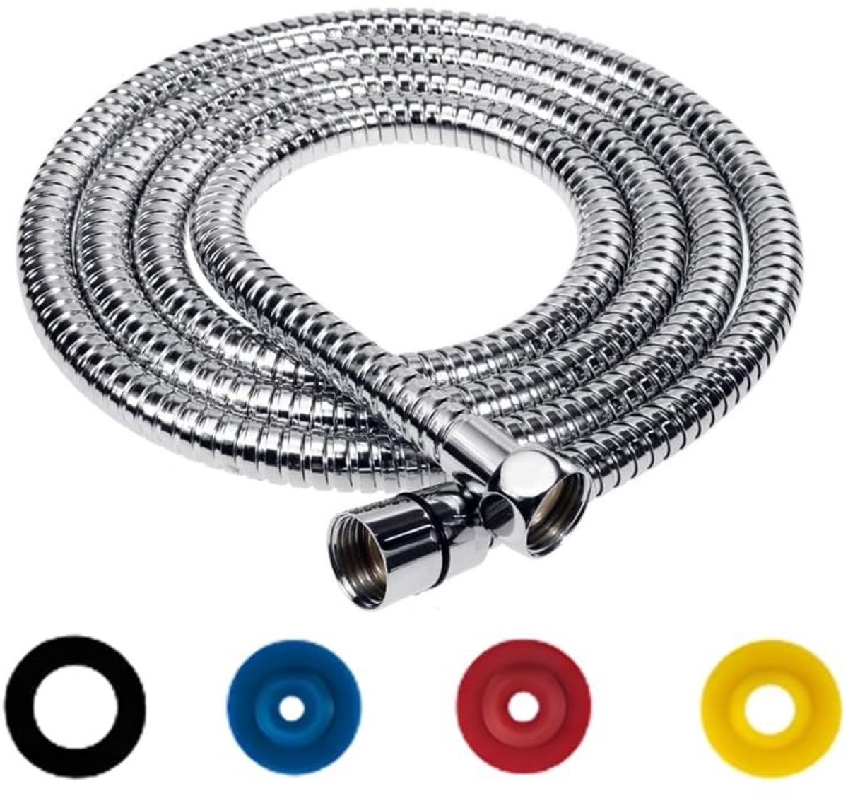 Dailygoods - Doucheslang, Roestvrij Staal, Bescherming Tegen Verdraaiing, Flexibel, Standaard, 1/2 inch Aansluiting met 4 Waterbesparende Doorstroombegrenzer, Geschikt Voor Alle Douchekoppen (Zilver, 2m)
