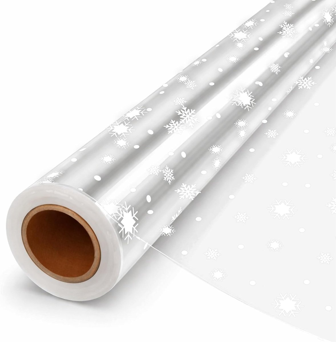 SnelShoppen - Transparant Cadeaupapier met Sneeuwvlokkenpatroon - 40cm x 30m Cellofoon Wikkelpapier voor Kerstcadeaus, Bloemstukken en Mandjes