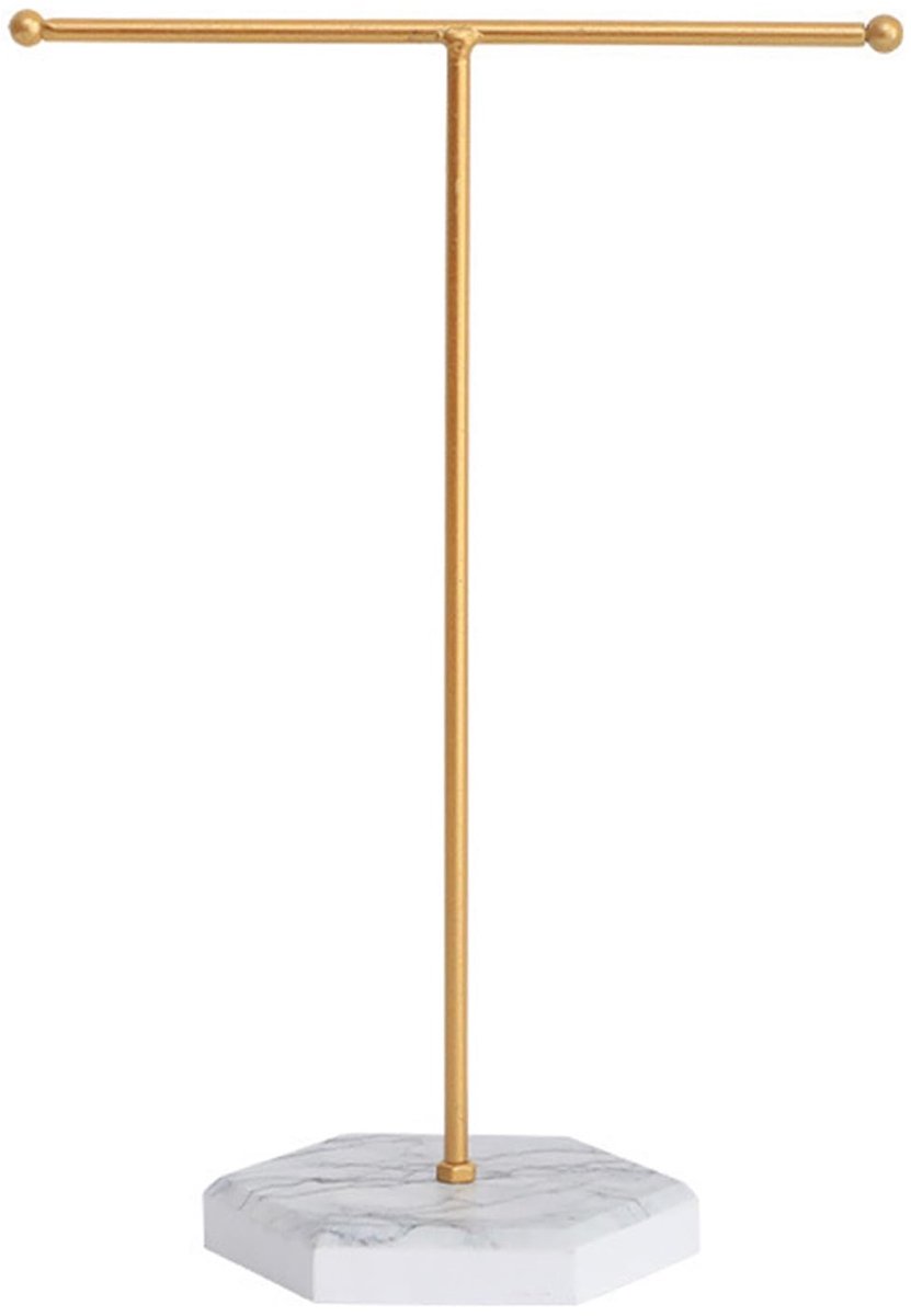 Dailygoods- Sieradenstandaard T-vormig - Sieradenopbergrek - Sieradenhouder - Gouden/IJzeren Basis - 26 x 18,5 cm - Corrosiebestendig - Sieradenrek