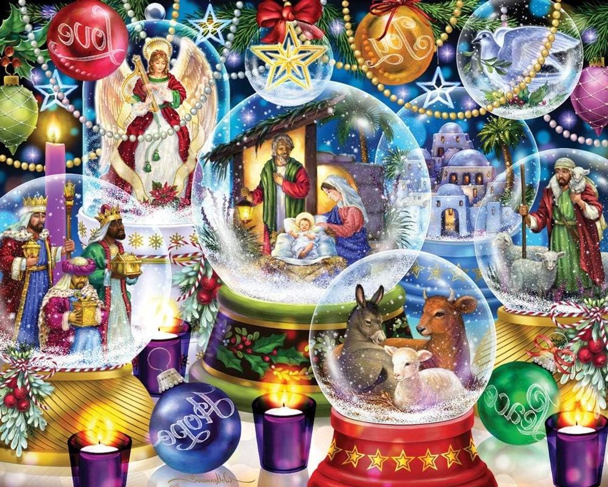 Kerststal Puzzel - Wintertafereel Legpuzzel - Ontspannen Puzzelen - Gemaakt van Gerecycled Materiaal - 1000 Stukjes - Kleurrijk