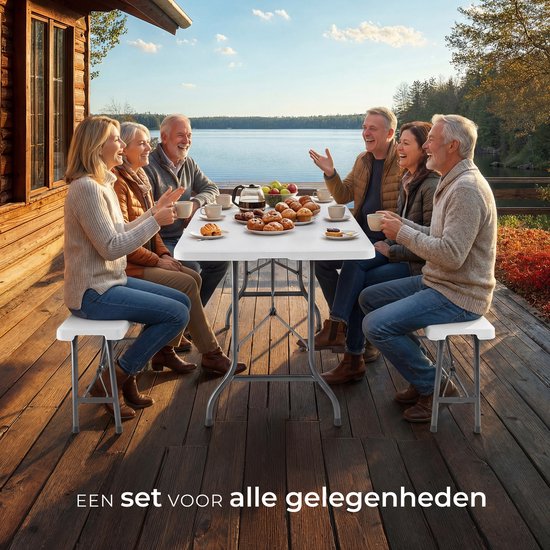 tectake® Campingtafel Set - Vouwtafel met Banken - 8 Personen - 180 cm - Inklapbare Picknicktafel - Klaptafel - Weerbestendig - Tuintafel - Biertafel - Wit van TecTake — afbeelding 4