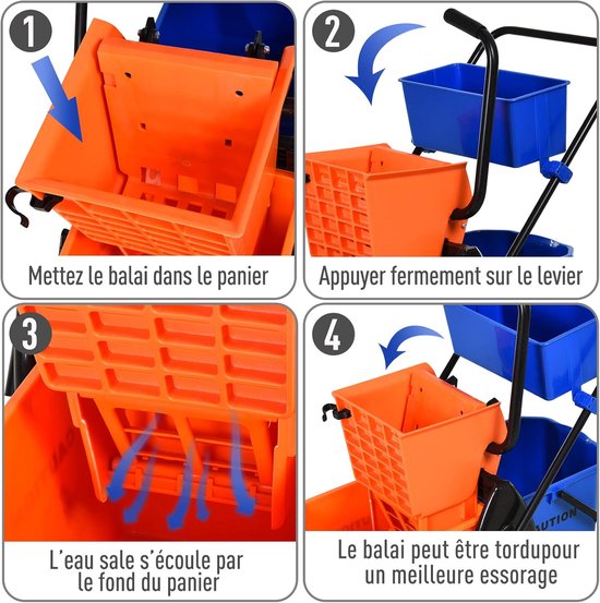 Reinigingswagen met Pers - Schoonmaak Trolley - Efficiënt Schoonmaken - Dubbele Emmer Systeem - 26 Liter Capaciteit - Oranje Blauw — afbeelding 5