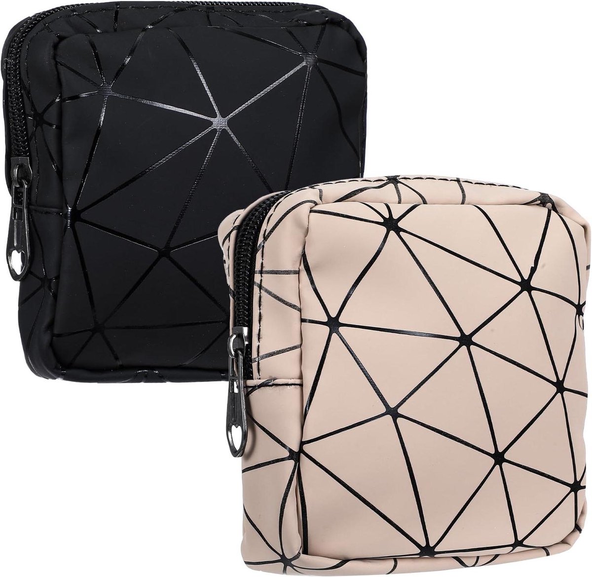 Sanitaire Pads Tasjes - Menstruatie Pouch - Discreet Opbergen - Dubbel Pakket - 13 cm Breed - Zwart Beige