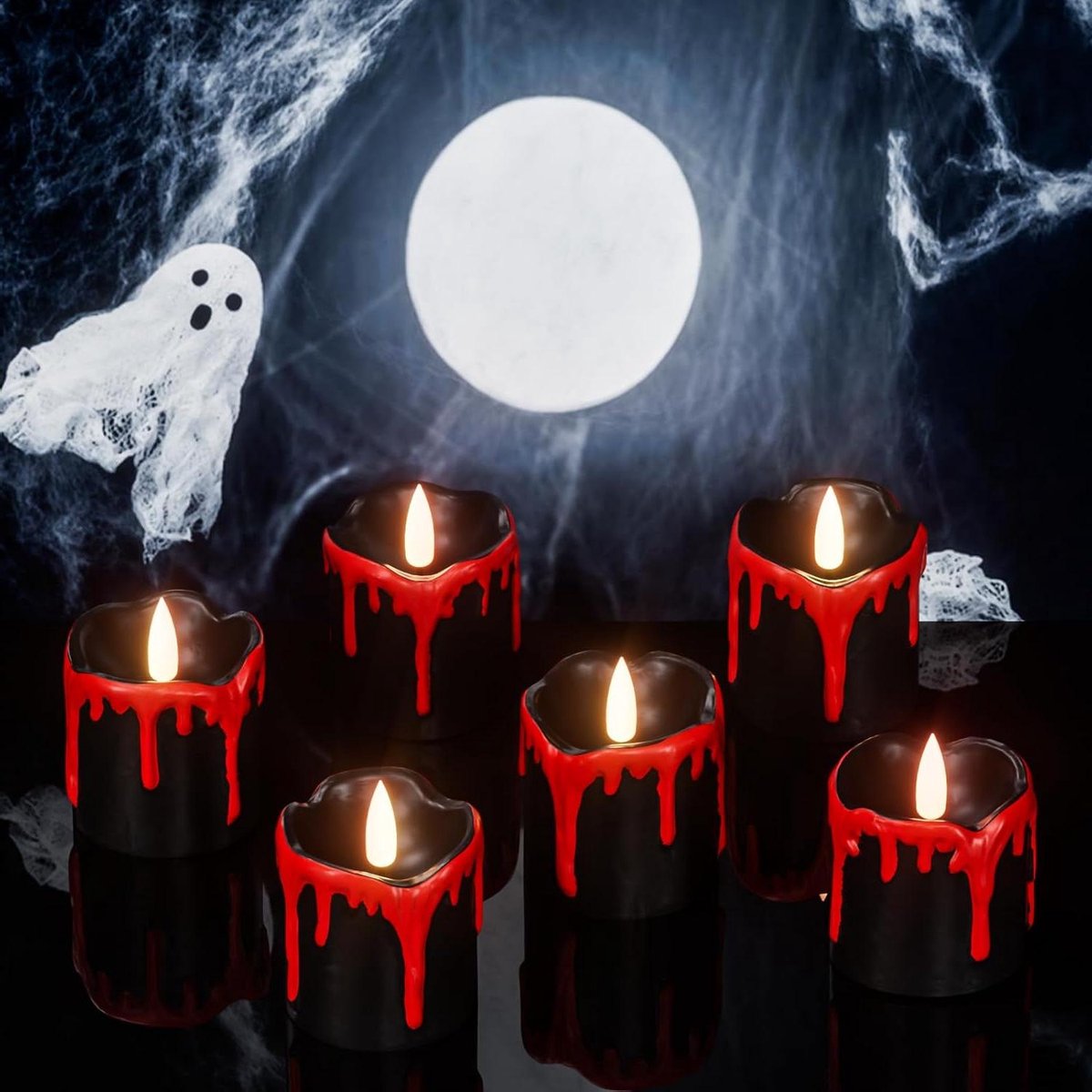 Vlamloze Kaarsen - LED Theelichten - Halloween Decoratie - Met 6H Timer - 6 Stuks - Bruin