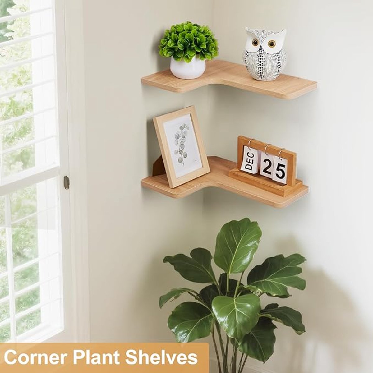 Set van 2 L-vormige Hoekplanken 40 cm - Houten Zwevende Wandplanken - Hoekrek voor Keuken, Badkamer, Woonkamer en Slaapkamer - Natuurlijke Houtlook