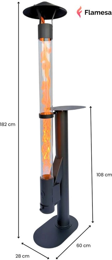 Flamesa® Lumina - Tuinhaard - Design Pellet terrasverwarmer voor Buiten met Tafel - Grote Pelletkachel met Tafel