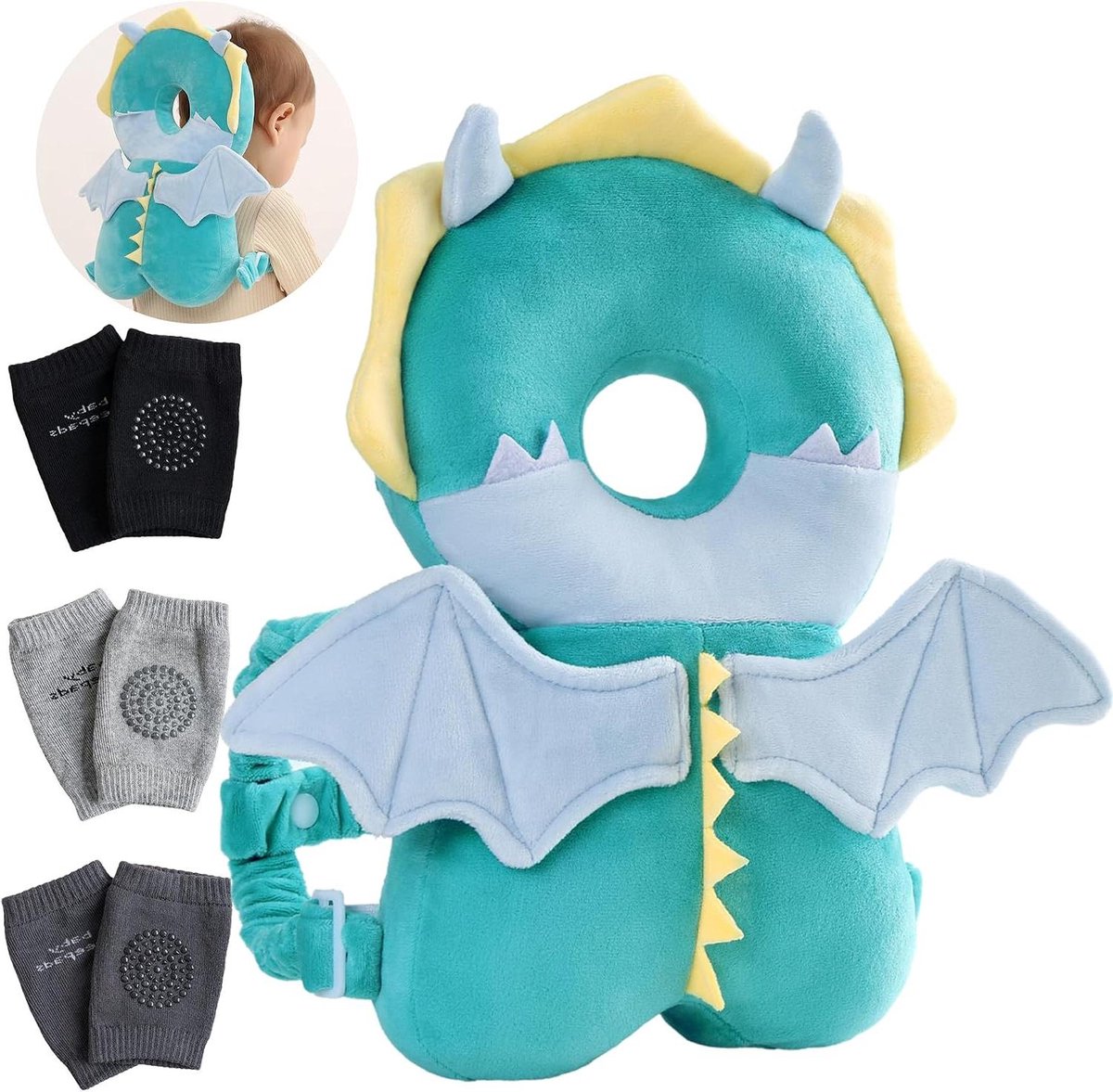 Baby Beschermingsset - Helm Rugzak - Leren Lopen - Zachte Katoen Vulling - 4 Delig - Draak B