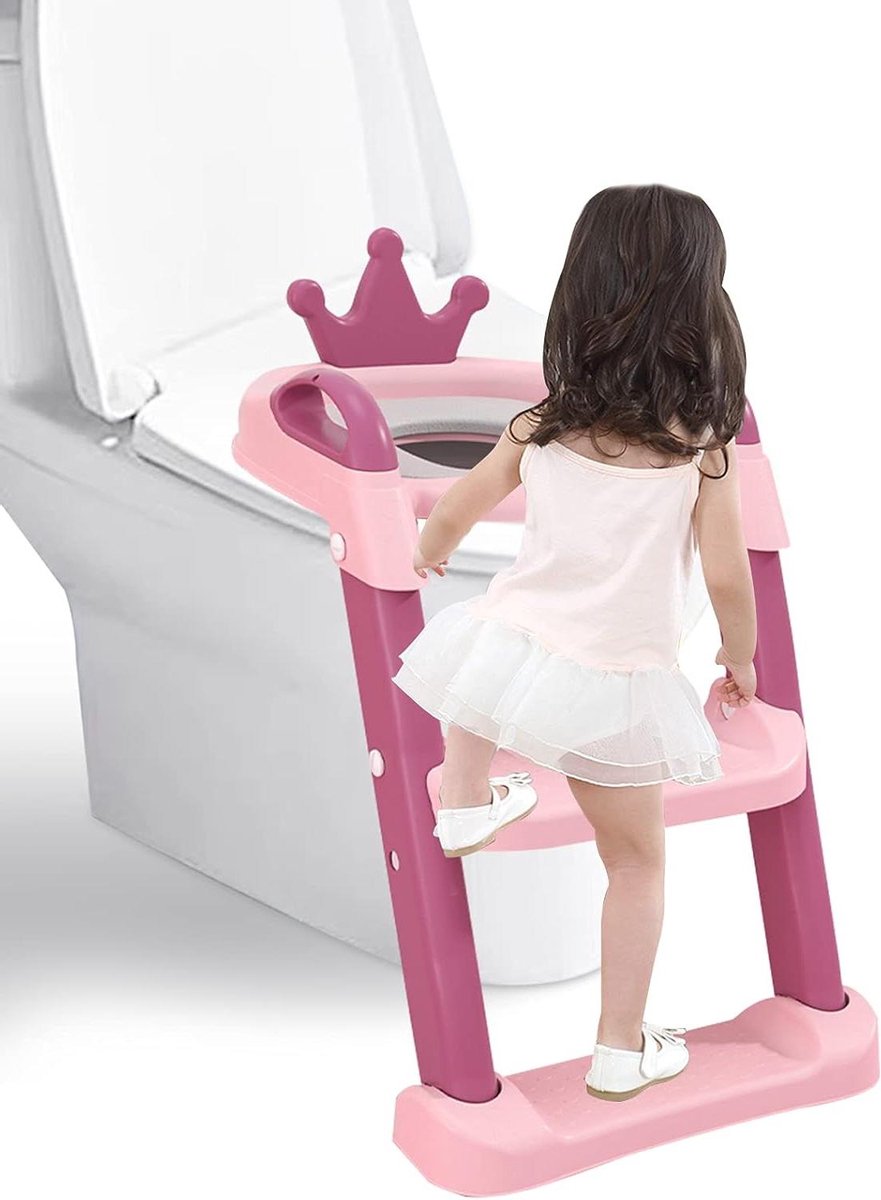 Toilet Reducer - Kinder Potty - Zelfstandig Zitten - Verstelbare Ladder - Tot 75 kg - Roze