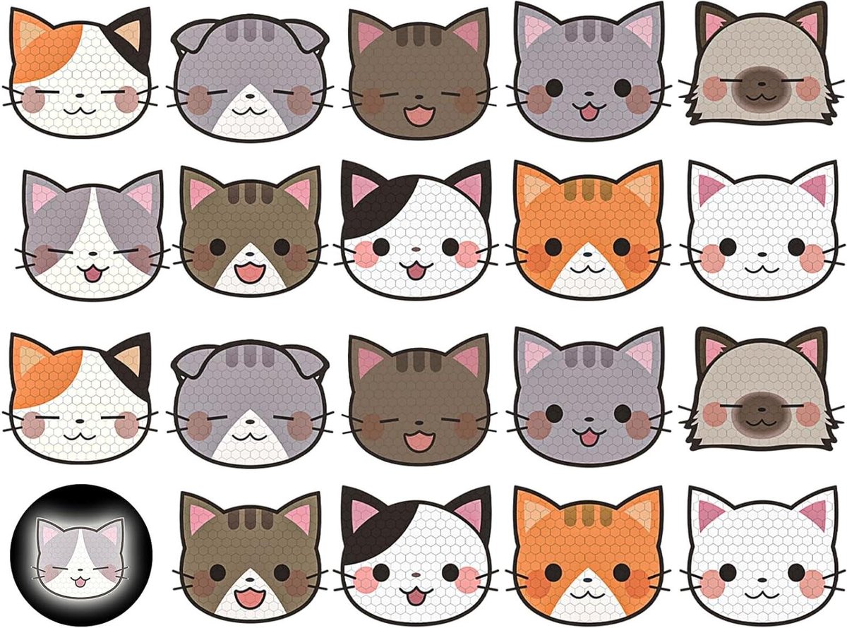 Reflecterende Stickers - Veiligheidsstickers Waarschuwing - Hoge Zichtbaarheid - Waterdicht PET Materiaal - 20 Stuks - Kat Vormen