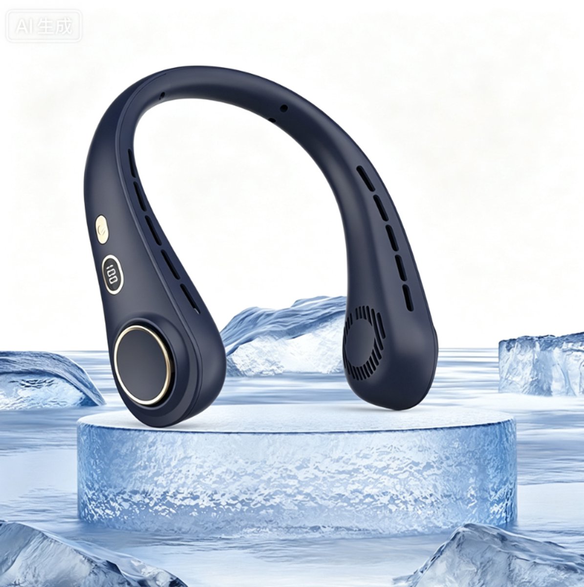 COOAU - Nekventilator met Display - Nek Ventilator - Nekventilator met Koeling - Neck Fan - Draagbare Nek Ventilator - Nek Ventilator Oplaadbaar USB - Voor Reizen, Kantoor, Kamperen & Sport - Marineblauw