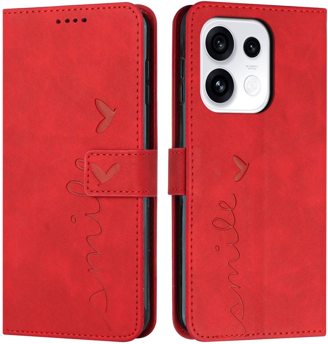 Coverup Hoesje - Geschikt voor OPPO Reno16 F Hoesje - Coverup Smile Book Case - Rood