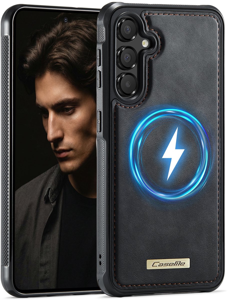 CaseMe Hoesje - Geschikt voor Samsung Galaxy A35 / A55 Hoesje - CaseMe C69 Leather Back Cover - MagSafe Compatible - Zwart
