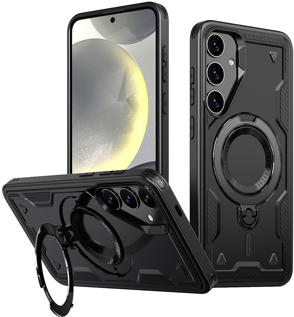 Coverup Hoesje - Geschikt voor Samsung Galaxy S24 FE Hoesje - Coverup Armor Back Cover met MagSafe Compatible Kickstand - Zwart