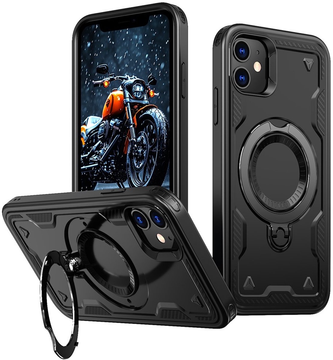 Coverup Hoesje - Geschikt voor iPhone 11 / XR Hoesje - Coverup Armor Back Cover met MagSafe Compatible Kickstand - Zwart