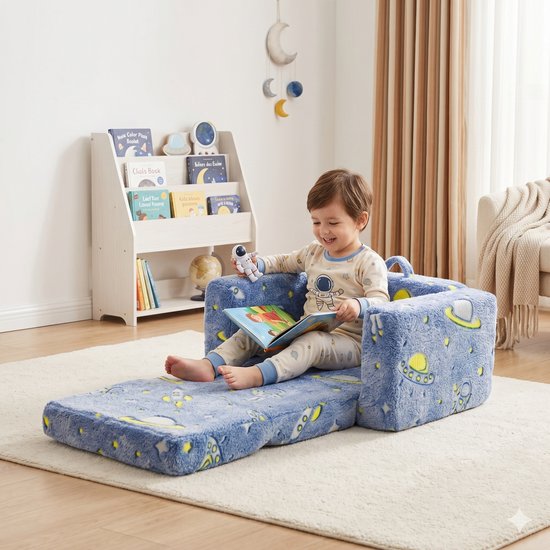 MIVRAY Fauteuil 106 x 65 x 28,5 cm - Opklapbare Kinderfauteuil Met Lichtgevend Ruimtemotief - Voor Lezen En Rusten - Stof Blauw Groen Wit van MIVRAY — afbeelding 3